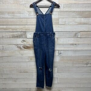 Madewell Overalls Womens Medium Blue Roadtripper Skinny Distressed Denim Frayed